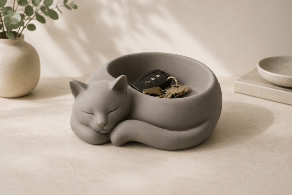 Sleeping Cat Key Bowl STL: A Cozy and Functional Desk Organizer for Every Home